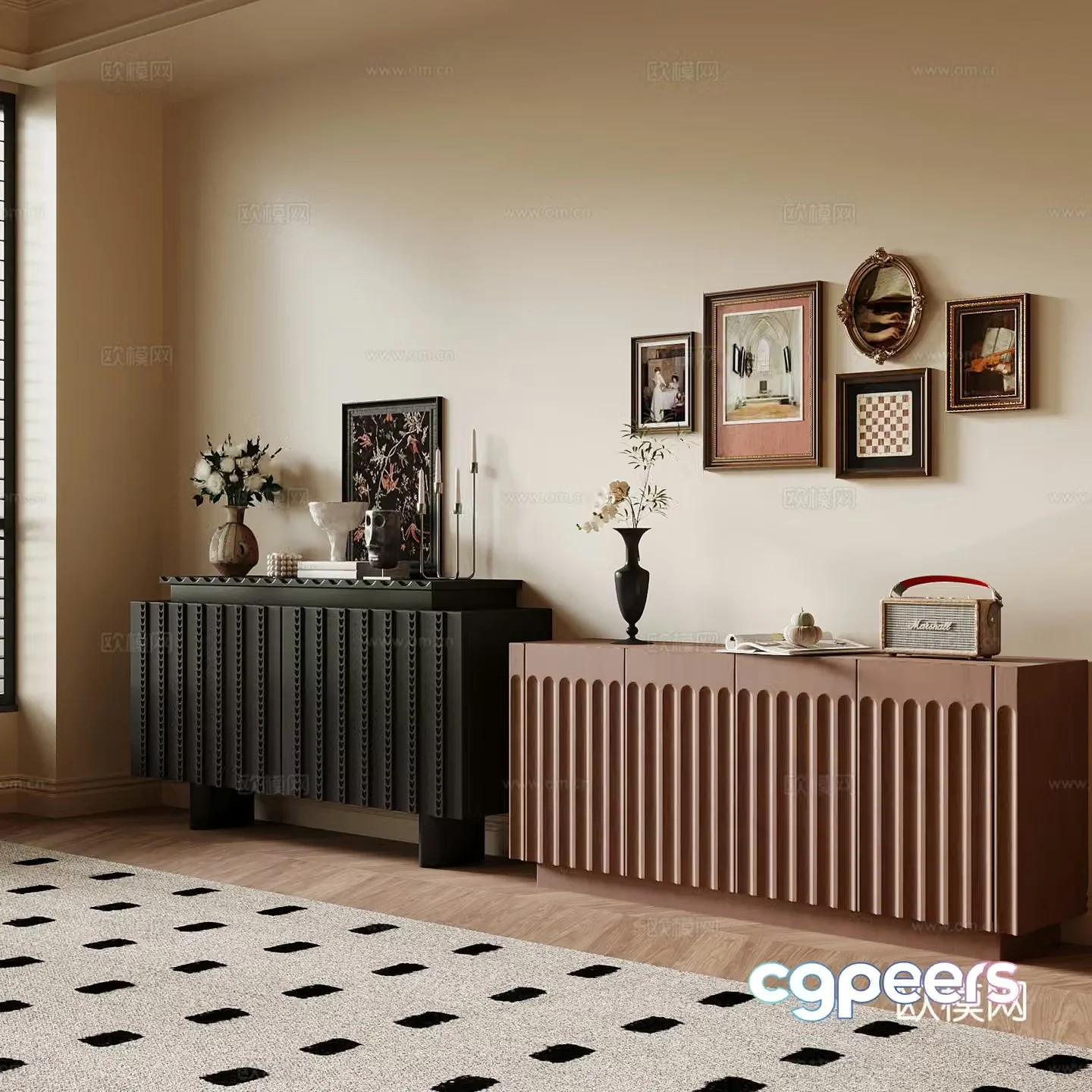 Middle-aged side cabinet porch cabinet end view cabinet 3D model