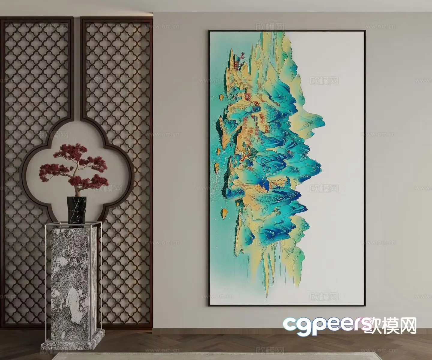 New Chinese style decorative painting landscape painting hanging painting 3D model