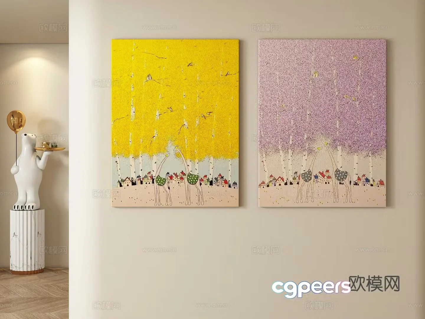 Cream style decorative painting hanging painting 3d model