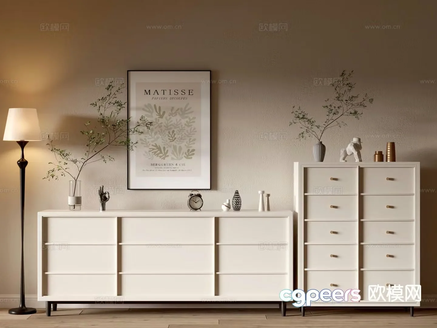 Cream style chest of drawers side cabinet 3d model