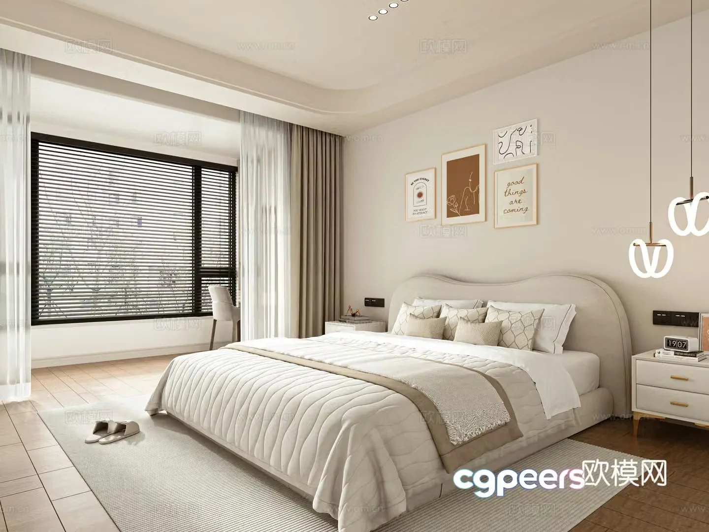 Creamy style home bedroom 3d model