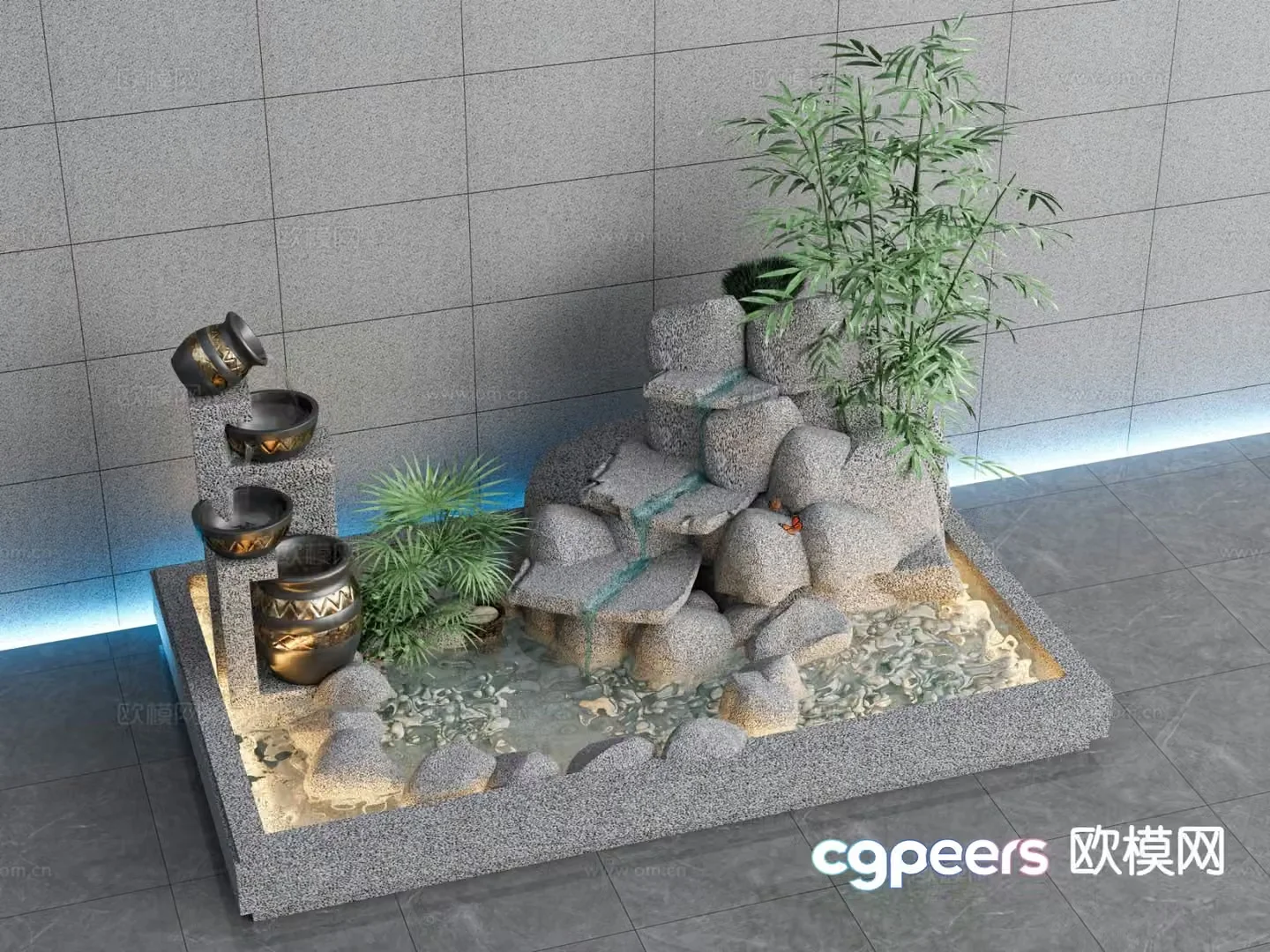 New Chinese style rockery waterscape 3D model