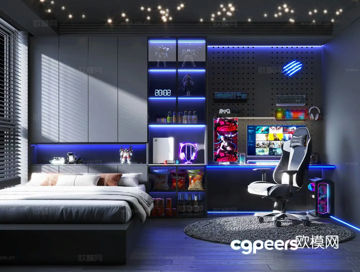 Modern other home decoration e-sports chair computer computer peripheral snacks and beverage combination tatami bed 3D model