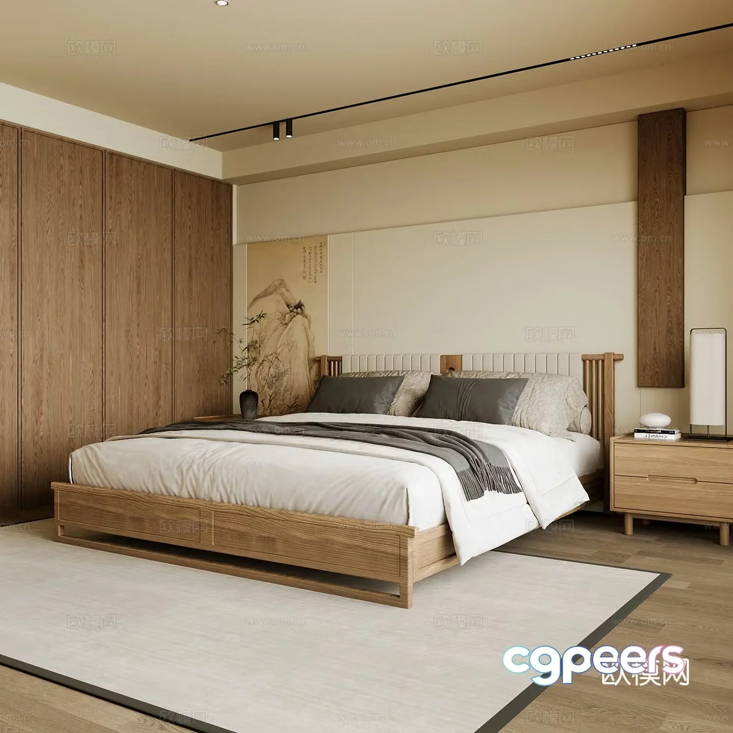 New Chinese style home bedroom Song family aesthetic bedroom Song style bedroom New Chinese style double bed 3D model