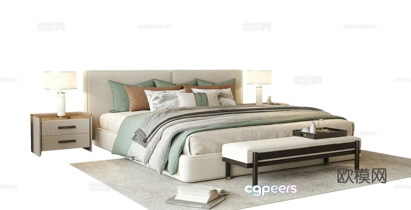 New Chinese style double bed 3d model