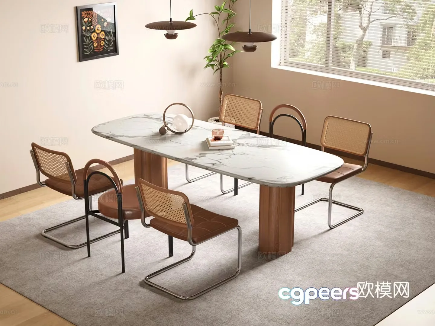 Jiji medieval dining table and chair single chair chandelier 3d model
