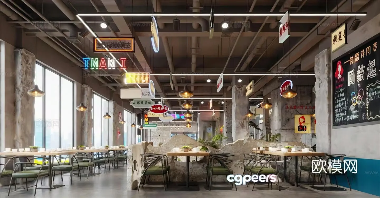 Industrial style nostalgic barbecue restaurant barbecue restaurant hot pot restaurant skewers restaurant Chinese restaurant hot pot tables and chairs 3D model