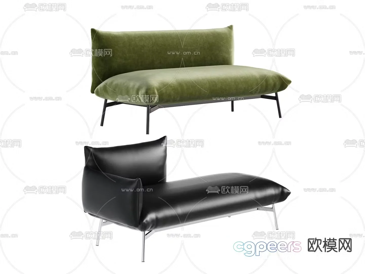 Leather sofa chair chaise longue 3d model