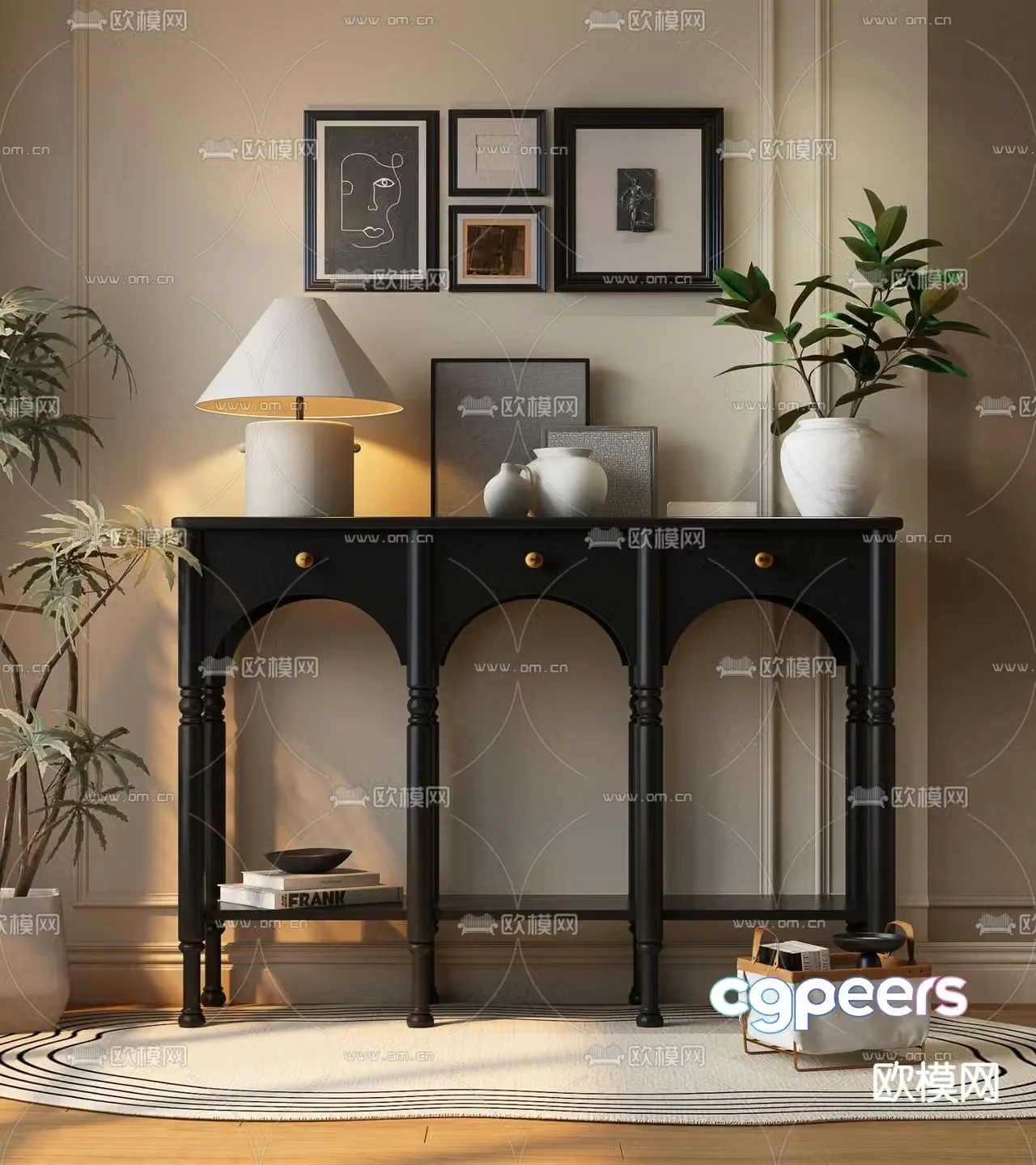 French side cabinet entrance cabinet 3d model