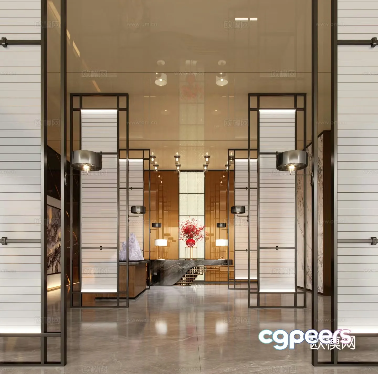 Modern hotel club hall aisle 3d model