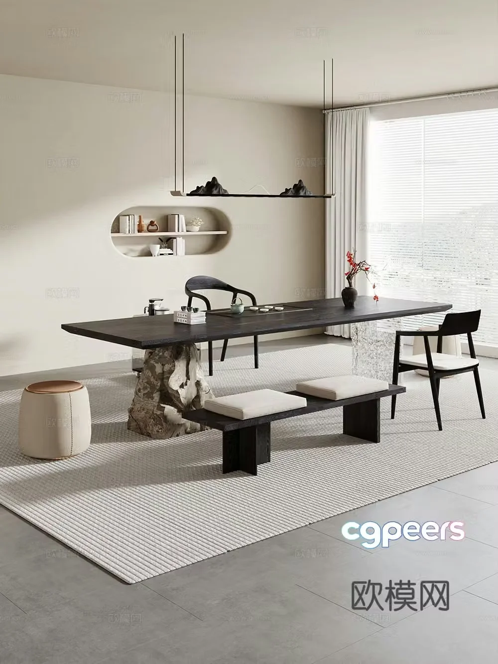 Creamy large plate table tea table and chair combination tea table tea table tea room tea table balcony tea table 3D model