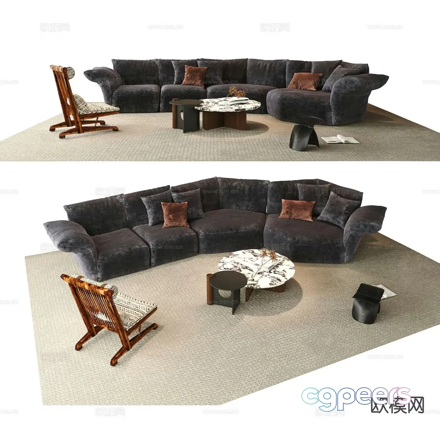 Wabi-sabi style modular sofa 3d model