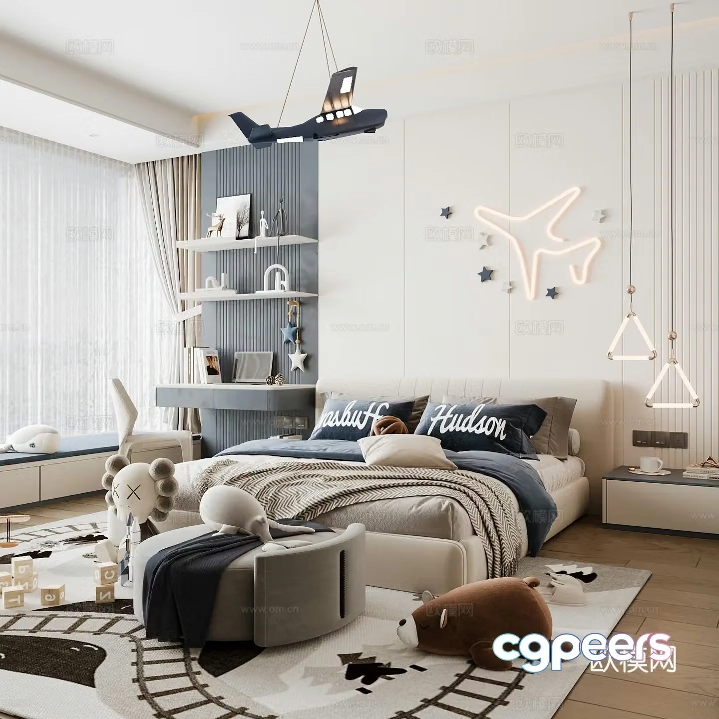 Modern children’s room boy’s room girl’s room children’s bed children’s wardrobe children’s desk 3d model