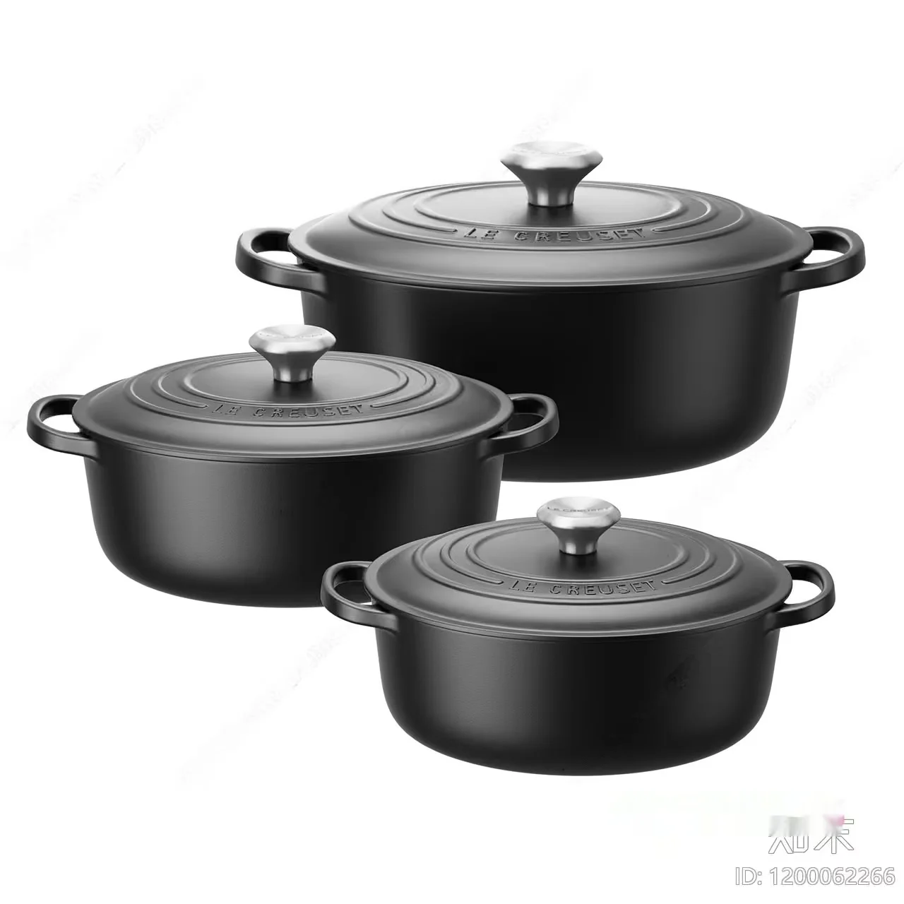 Three Black Pots With Lids 3D Model – 10208 – CORONA Render