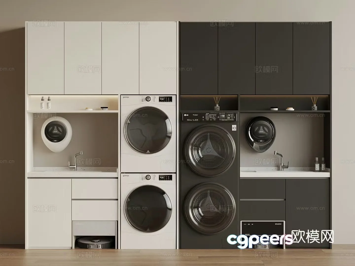 Washing cabinet modern laundry supplies washing machine 3d model
