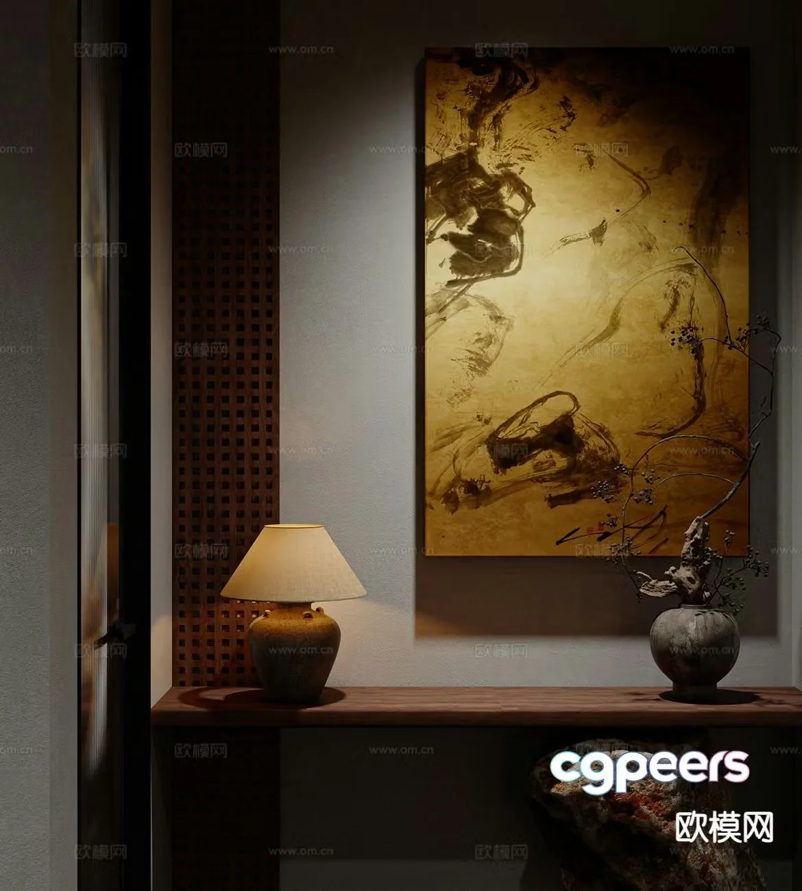 New Chinese style decorative painting hanging painting abstract painting 3d model