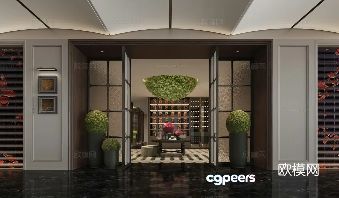 3D model of hotel Chinese restaurant entrance