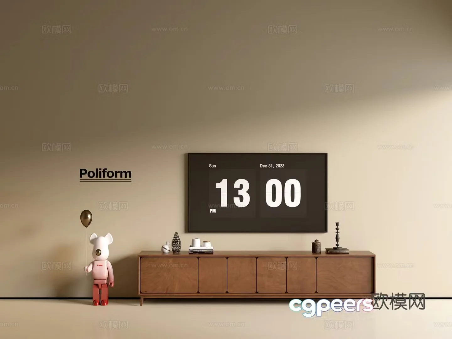 Modern wood grain TV cabinet simple side cabinet chest of drawers low cabinet whole cabinet side cabinet balcony 3D model