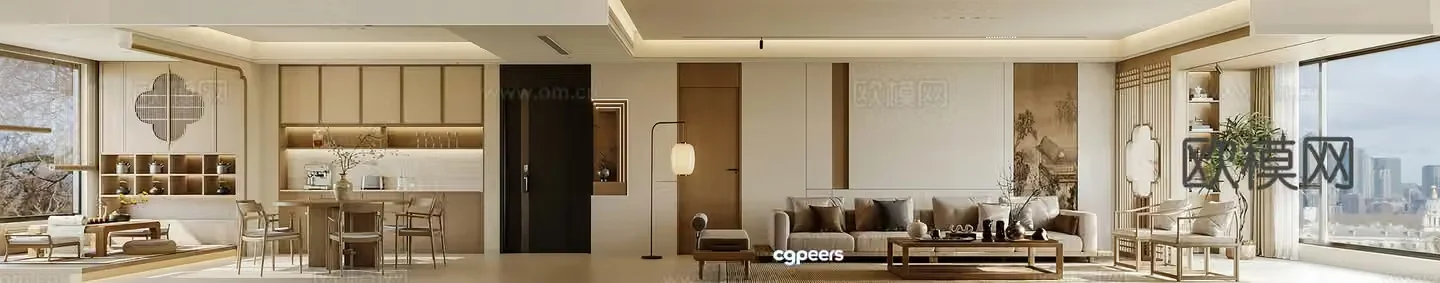 Song style living restaurant Song style aesthetics New Chinese style living restaurant Zen 3D model