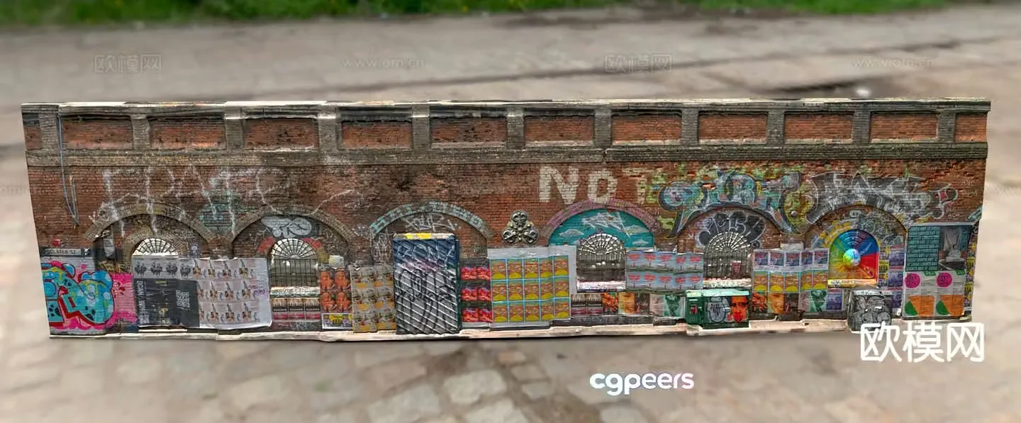 European graffiti brick wall art painted wall 3d model