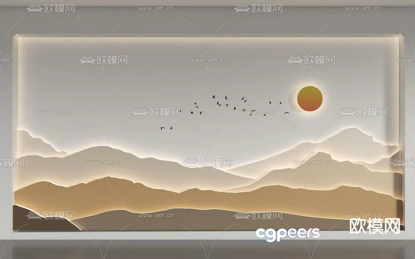 New Chinese style background wall landscape background 3d model