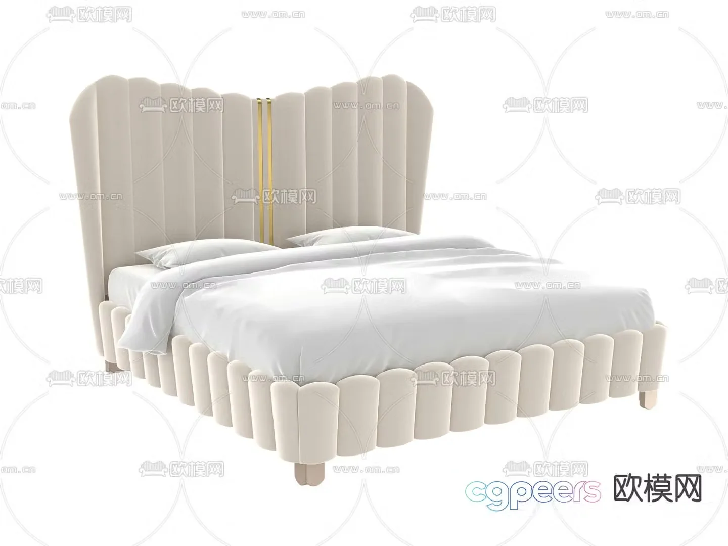 Light luxury double bed 3D model