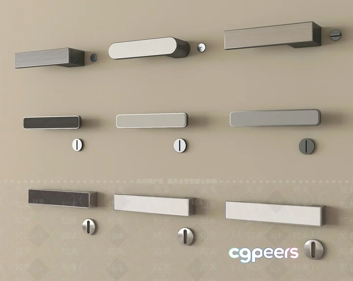 Modern Door Handles 3D Model – 7551 – VRAY Render