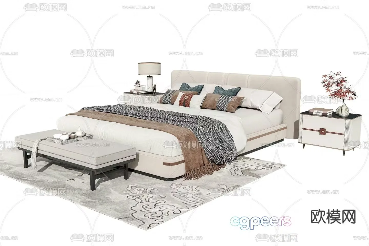 New Chinese style double bed 3d model