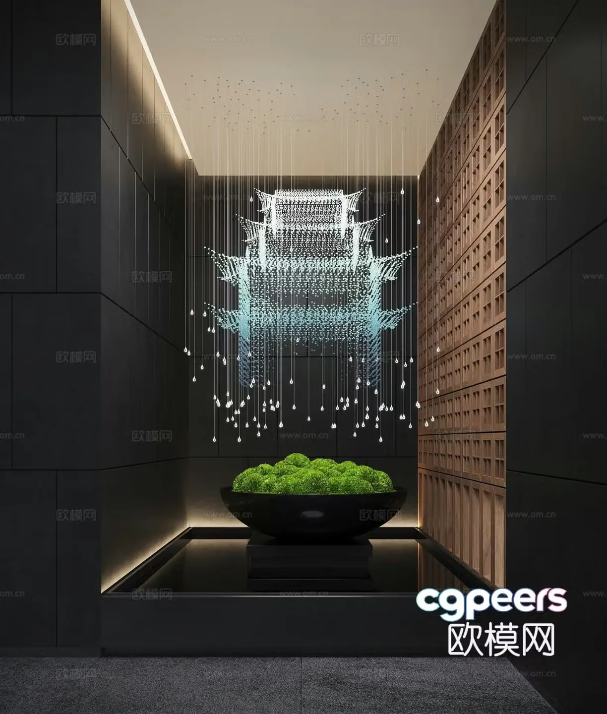 New Chinese landscape landscaping moss art chandelier 3d model