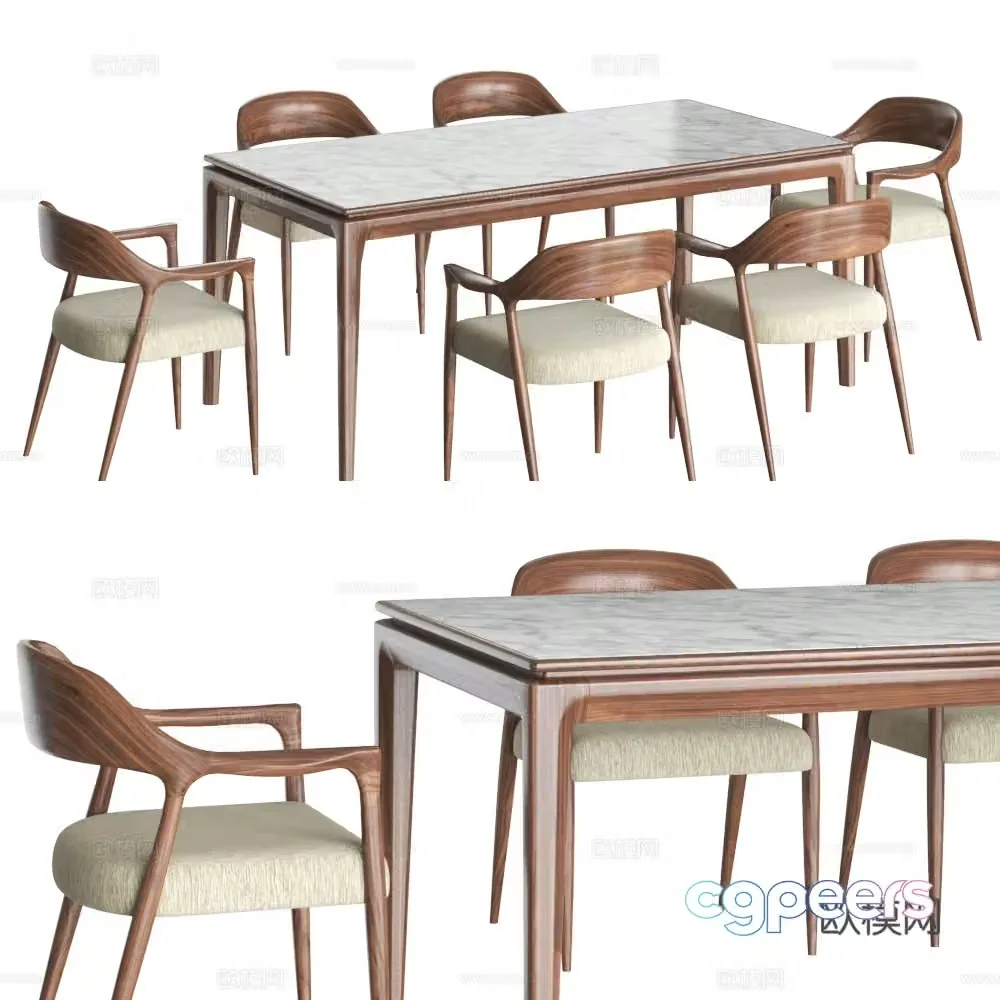New Chinese dining table and chairs Solid wood table and chair combination 3D model