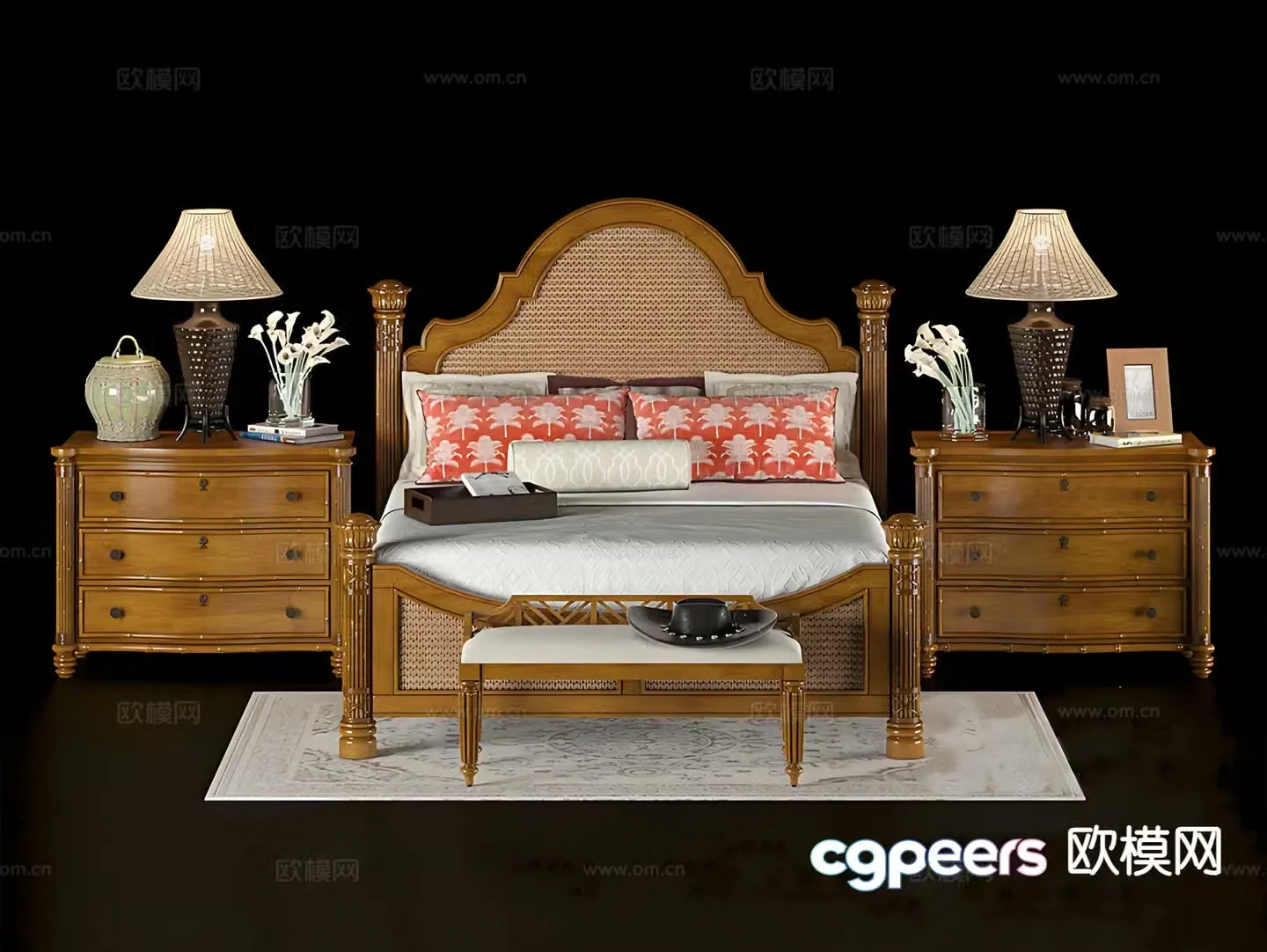 Southeast Asian double bed 3d model
