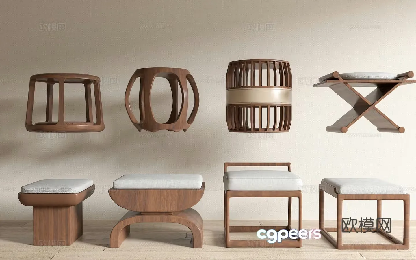 Chinese stool New Chinese stool Song’s aesthetic stool round stool wooden stool 3D model