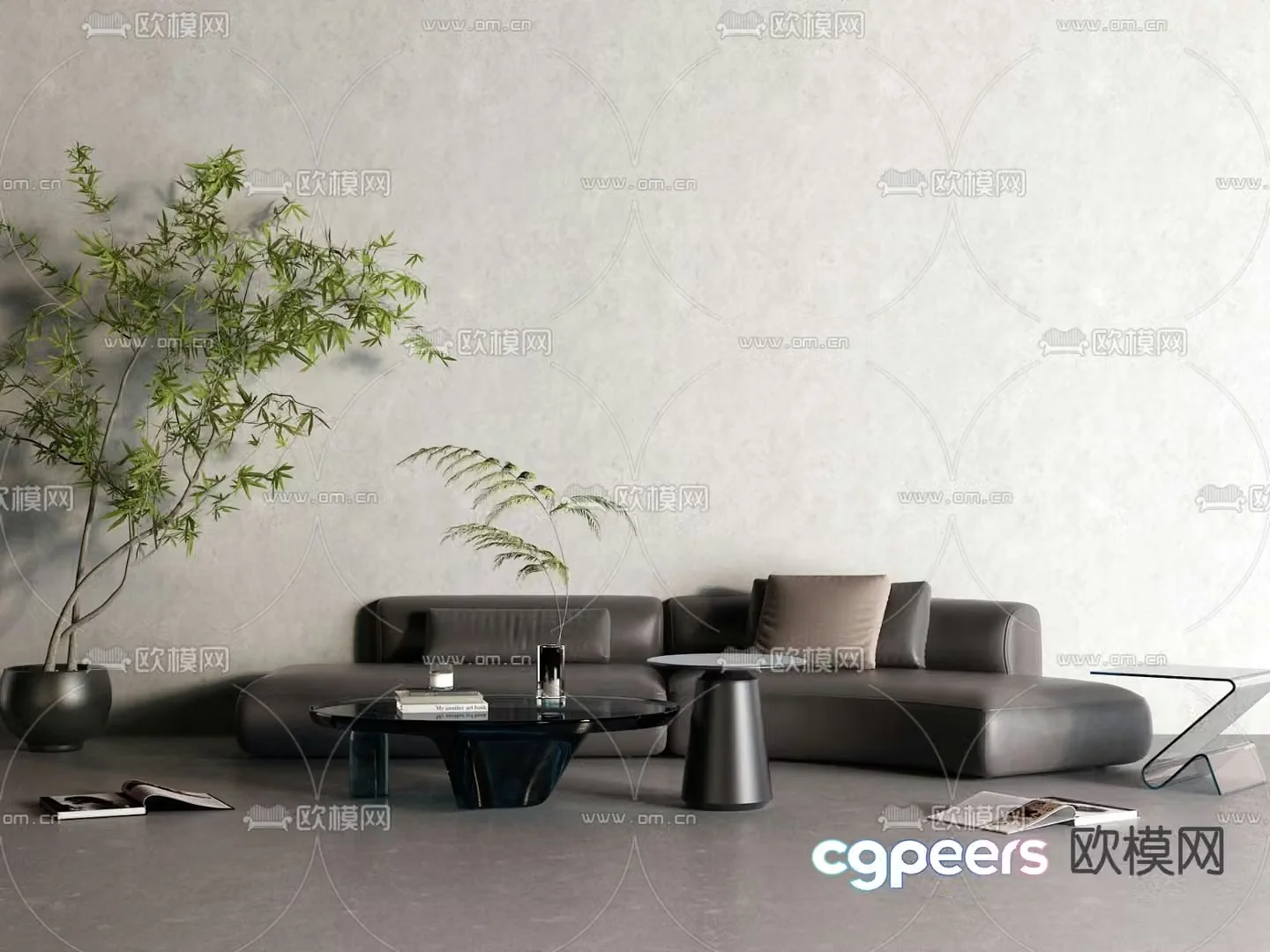 curved sofa black sofa 3d model