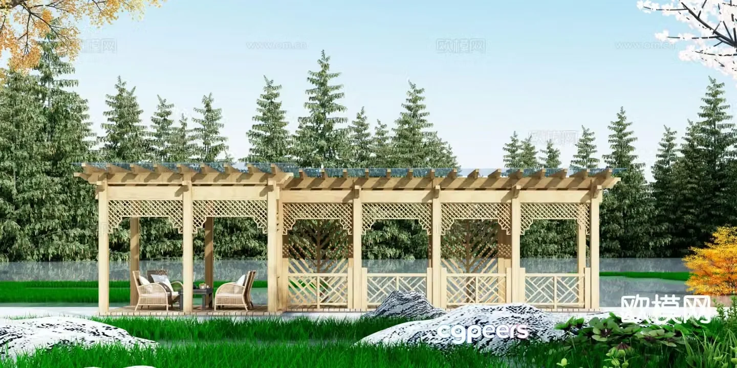 Chinese style gallery landscape gallery gallery 3d model