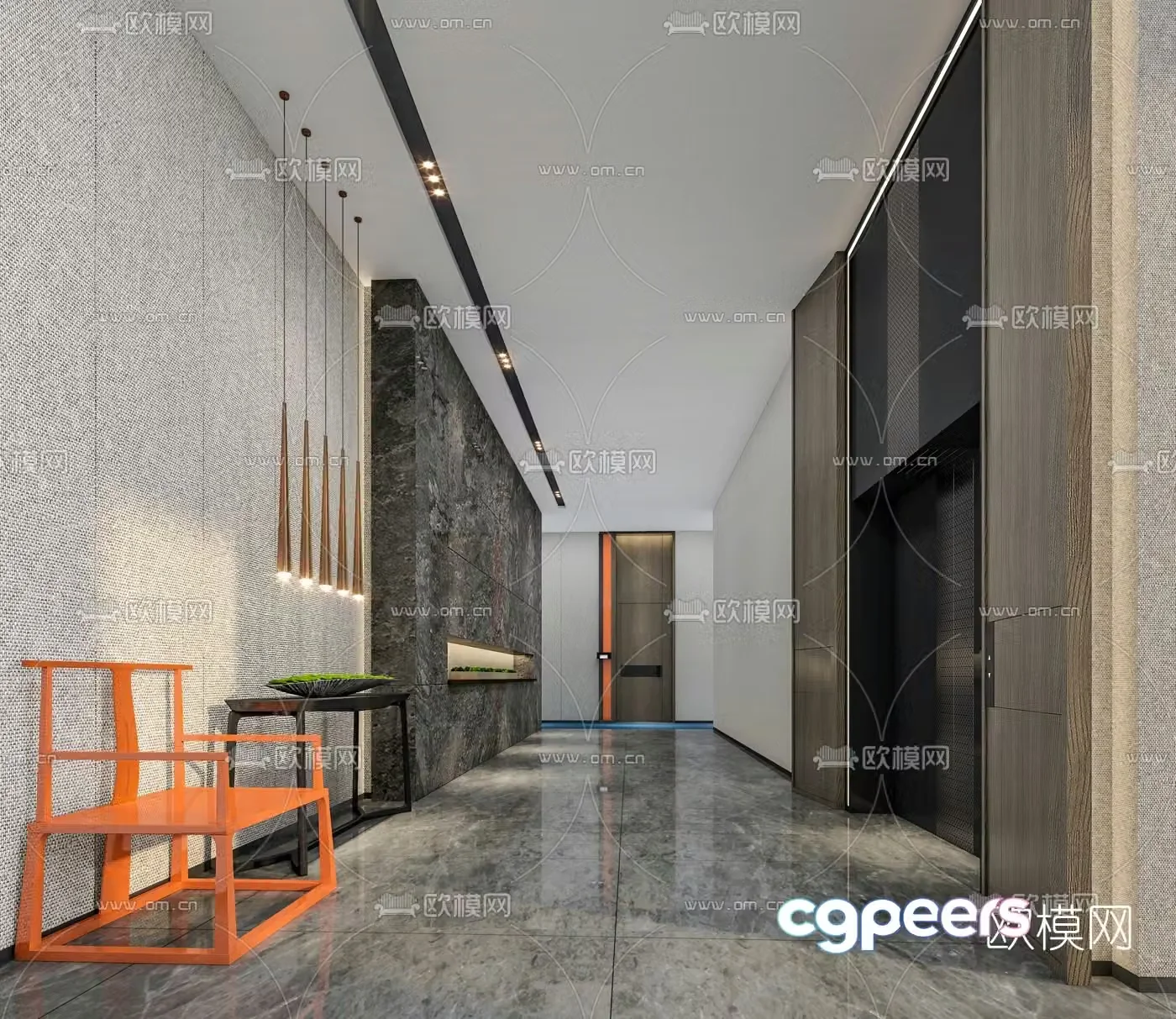Modern club elevator hall corridor 3d model
