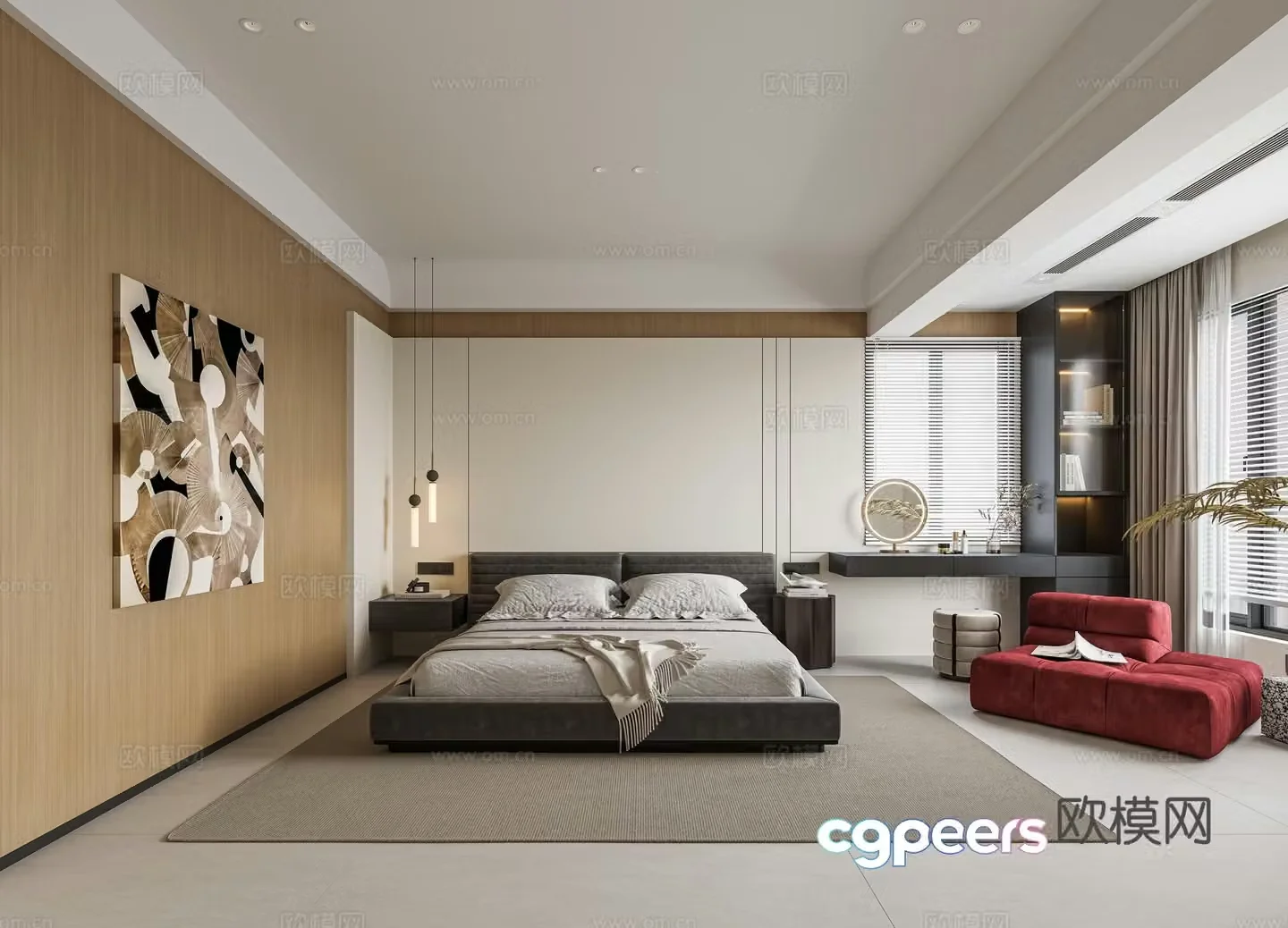 Creamy Master Bedroom 3d Model