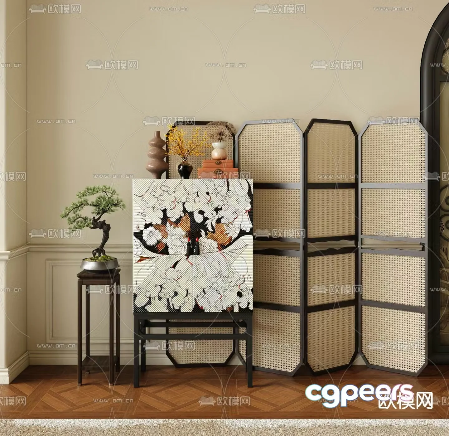 New Chinese style side view cabinet side cabinet entrance cabinet 3D model