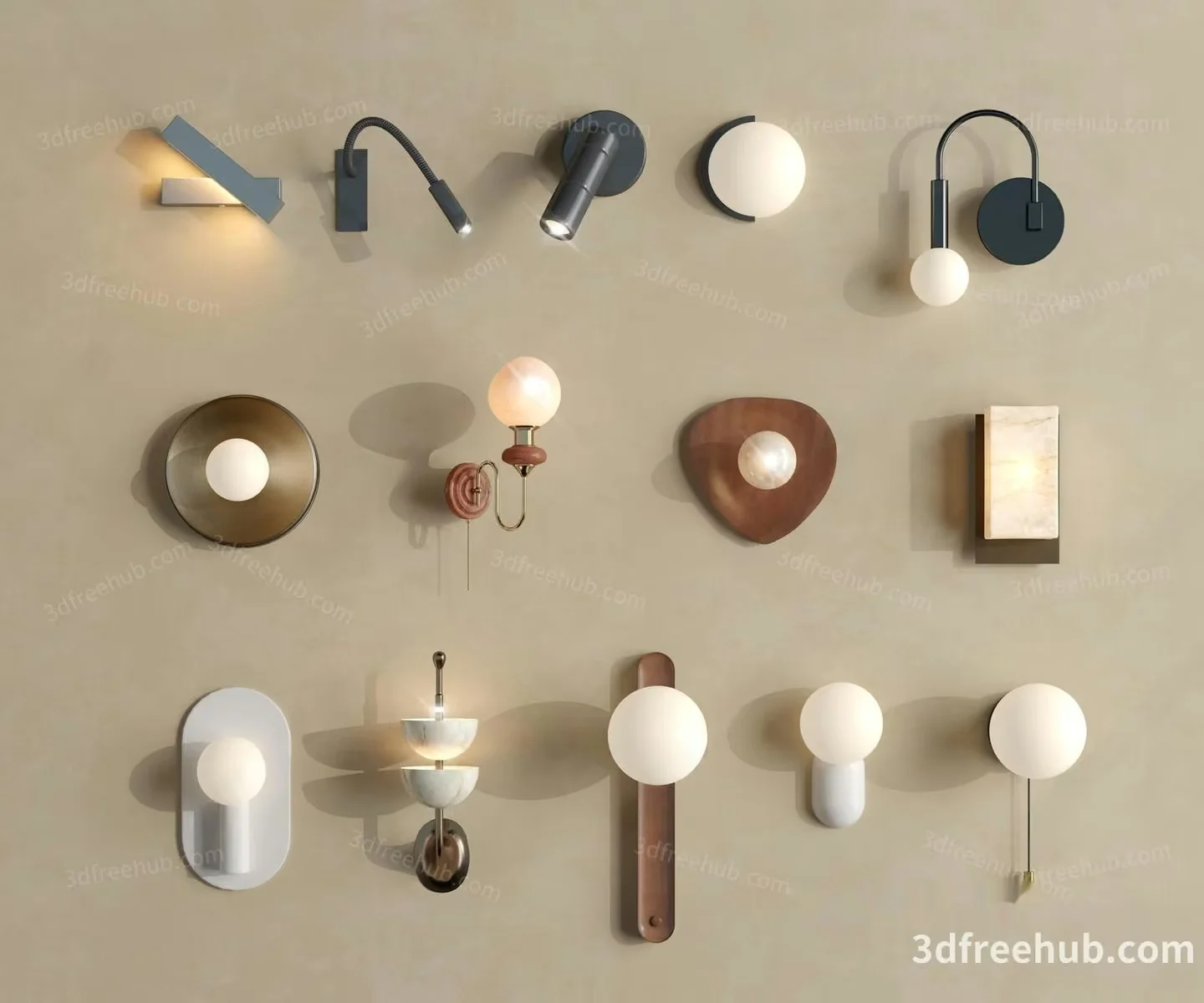 A Collection Of Wall Lights 3D Model – 4688 – VRAY Render