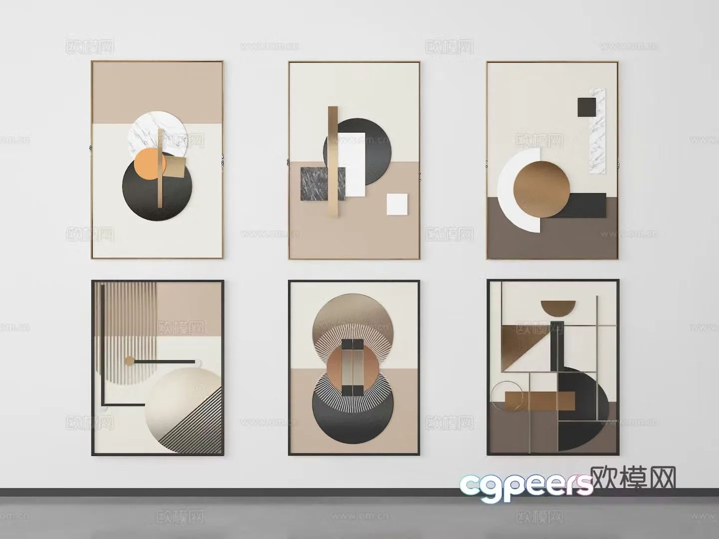 Modern combination painting abstract hanging painting 3d model