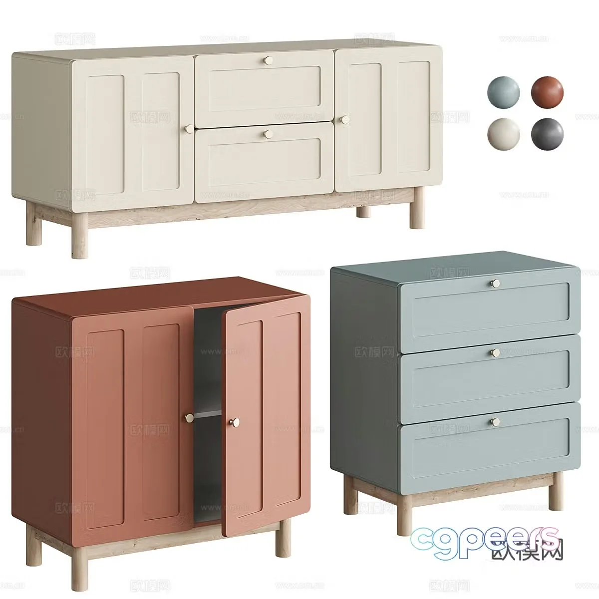 Modern creamy side cabinet chest cabinet low cabinet bedside cabinet TV cabinet 3d model