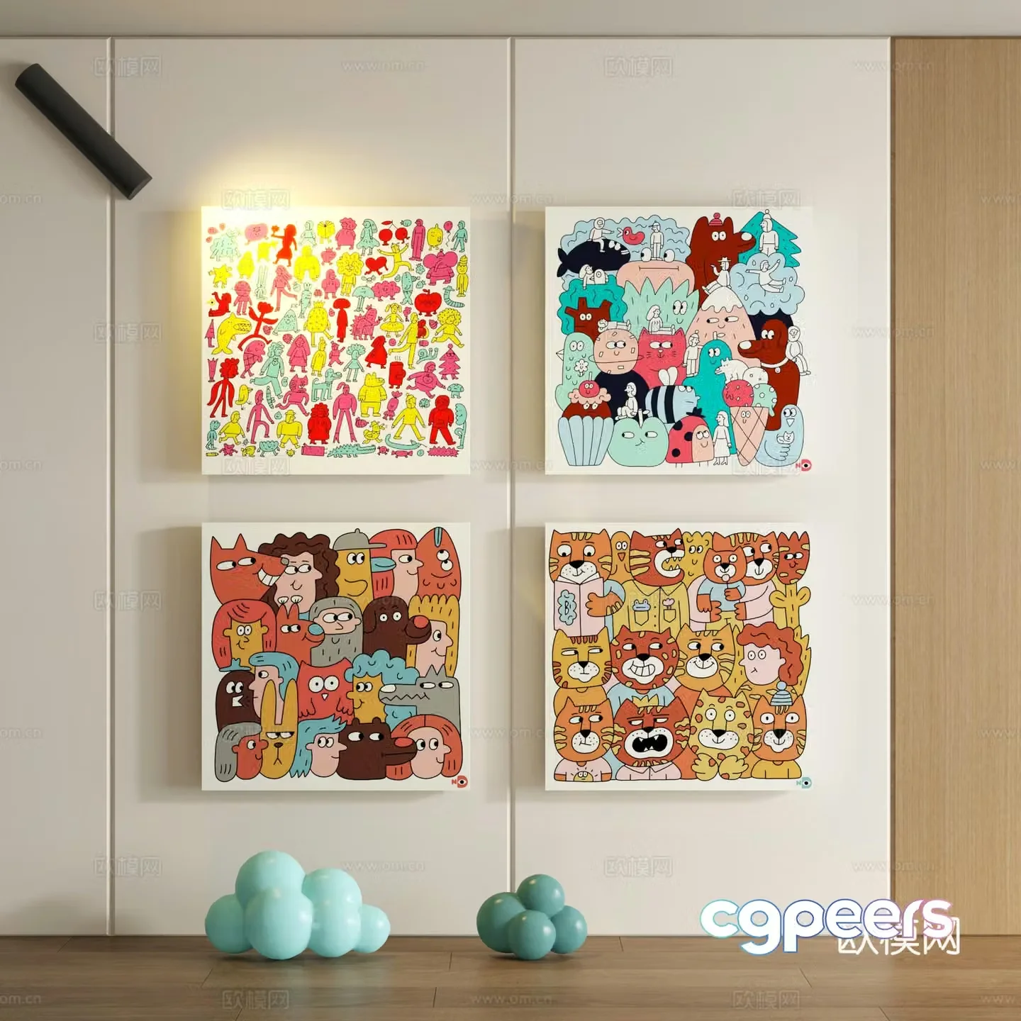 Modern children cartoon doodle decorative painting 3d model