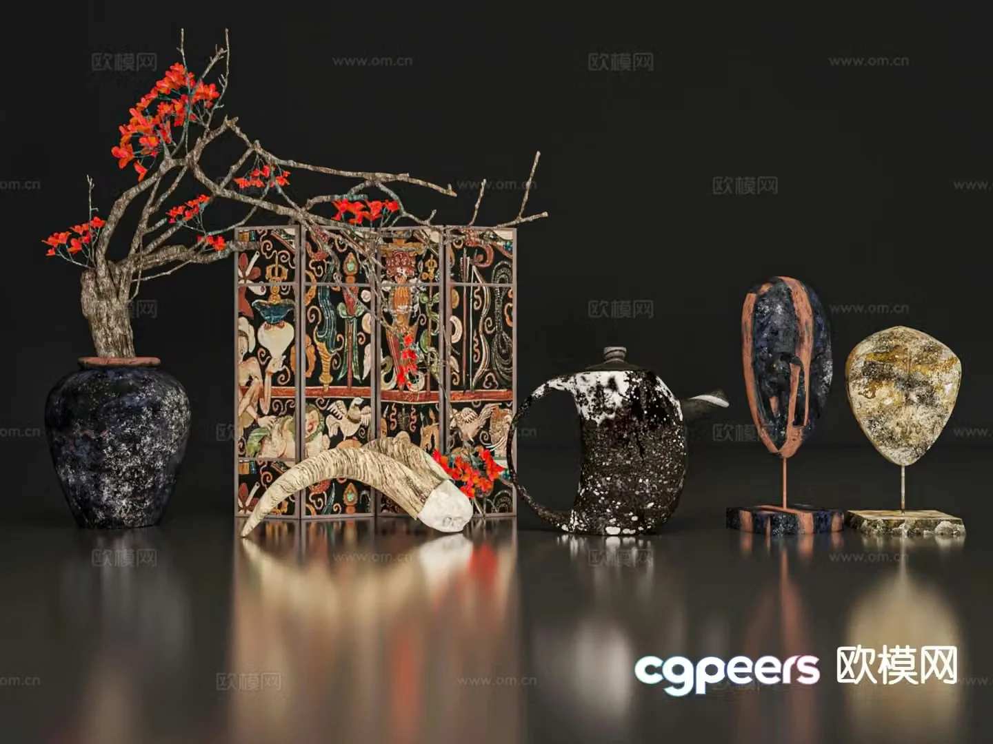 New Chinese style decorations desktop ornaments handicrafts potted plants 3D model