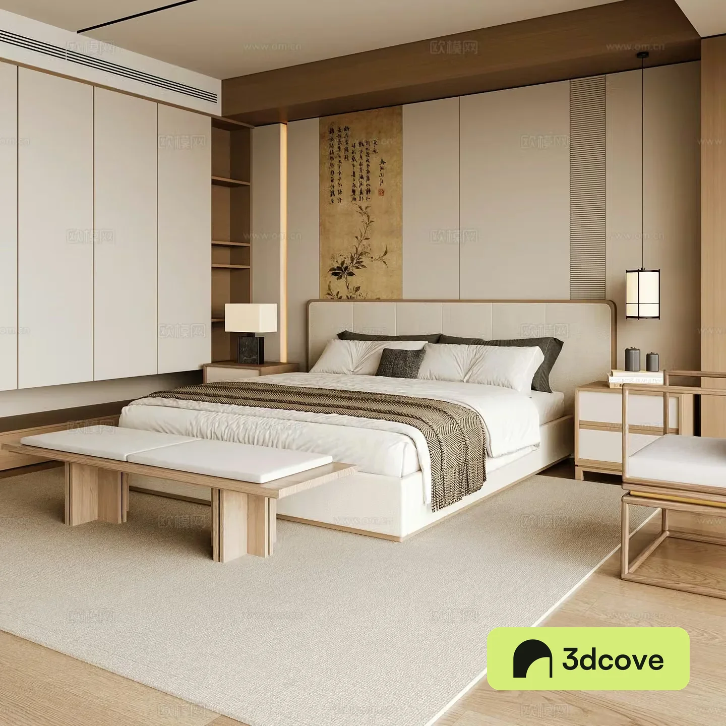 New Chinese style home bedroom Song family aesthetic bedroom Song style bedroom New Chinese style double bed New Chinese