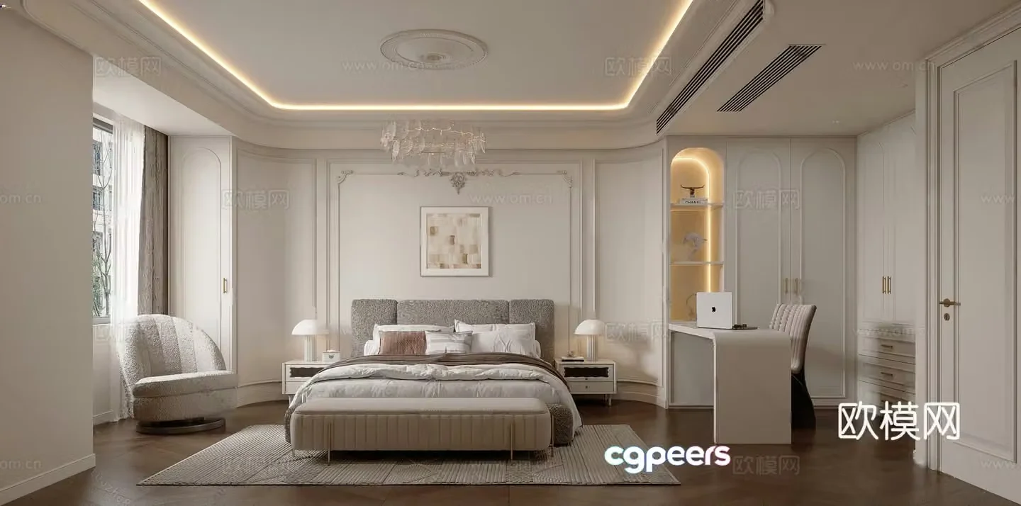 French light luxury bedroom 3D model