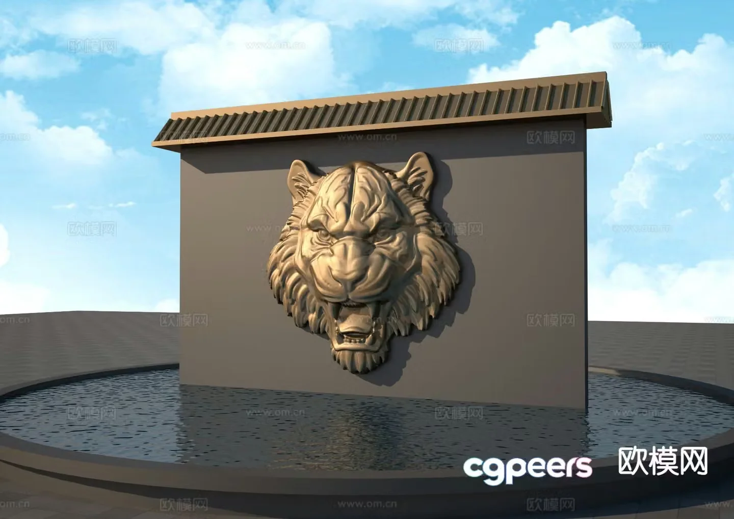 Tiger head relief landscape wall 3D model