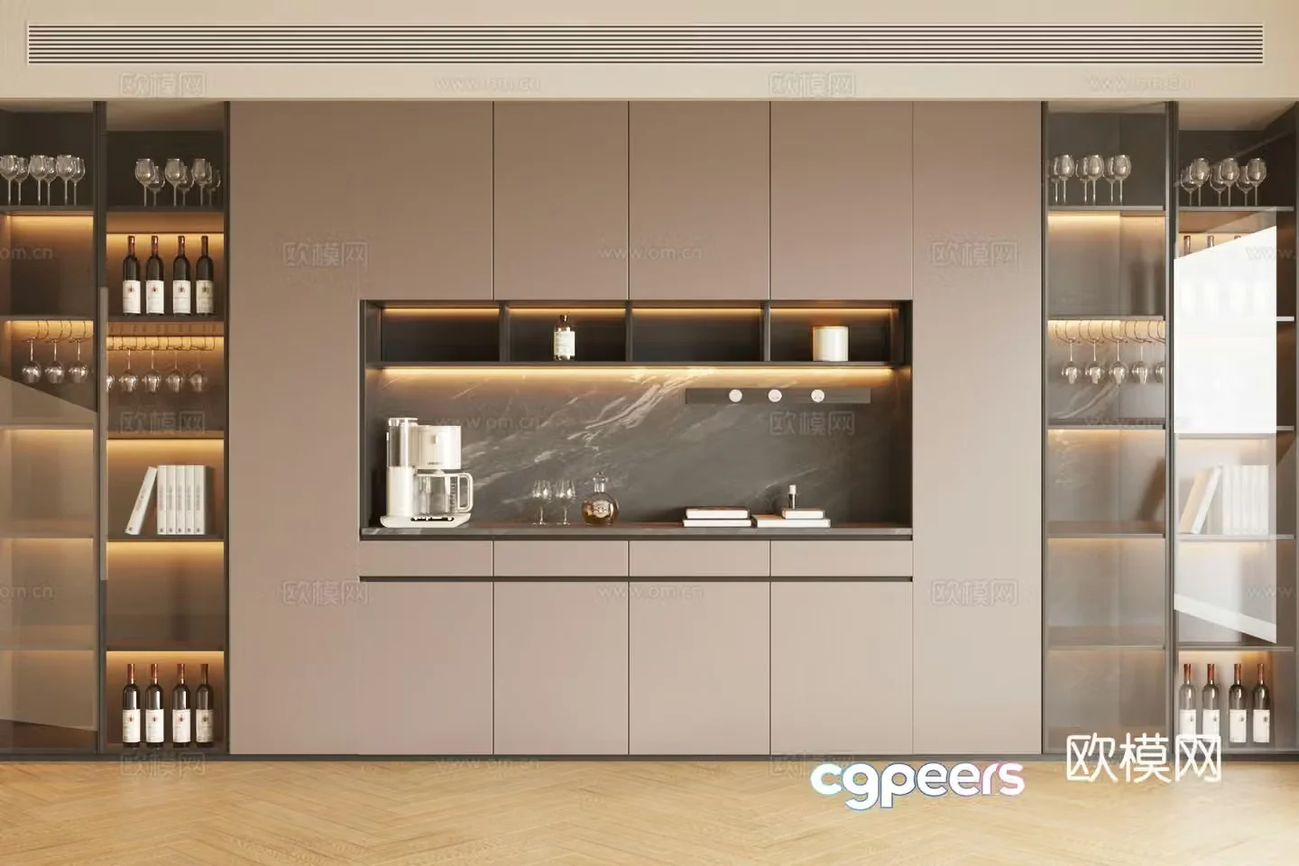 Modern light luxury sideboard light luxury Italian sideboard sideboard ornaments glass door sideboard 3D model