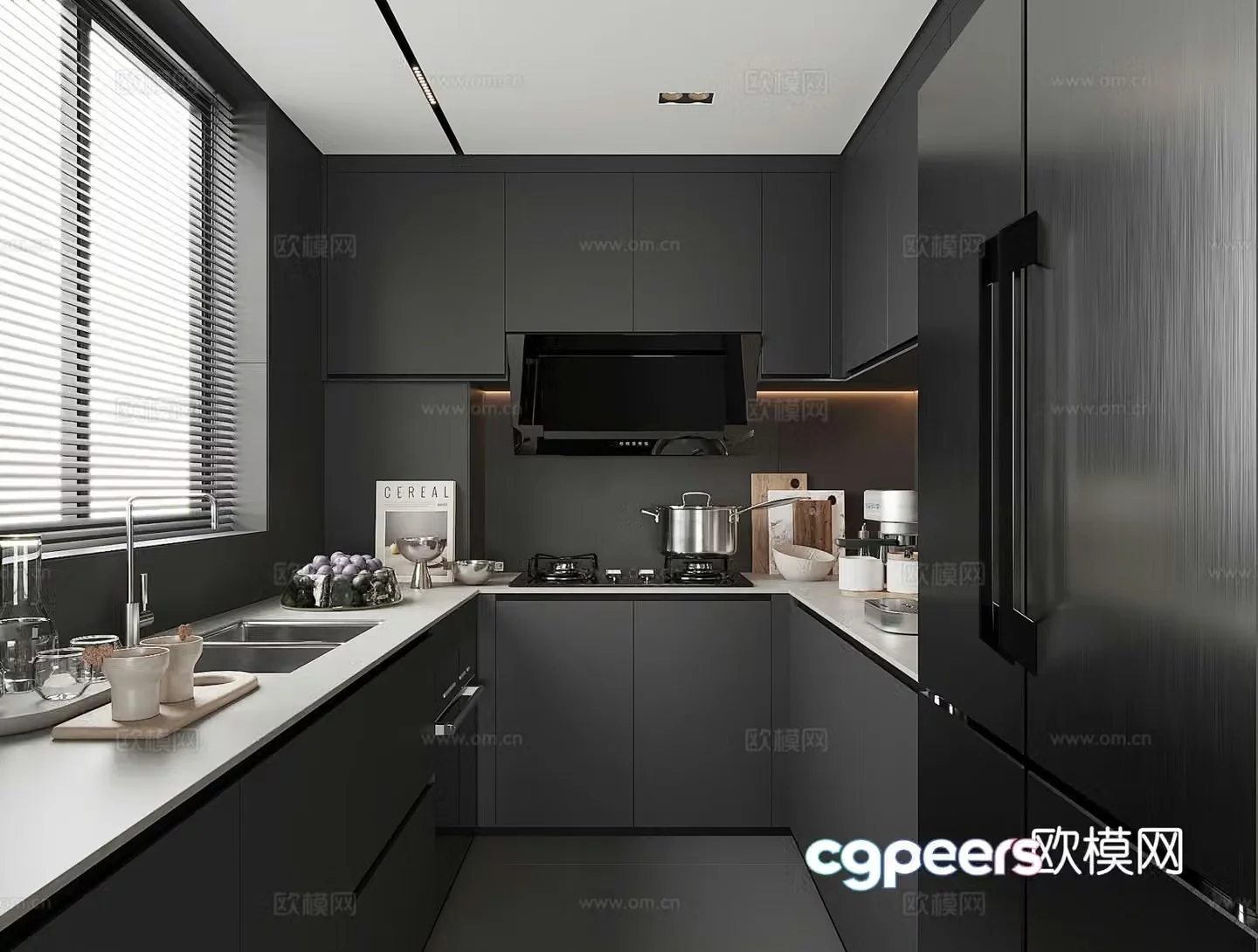 Premium gray kitchen cabinet 3d model