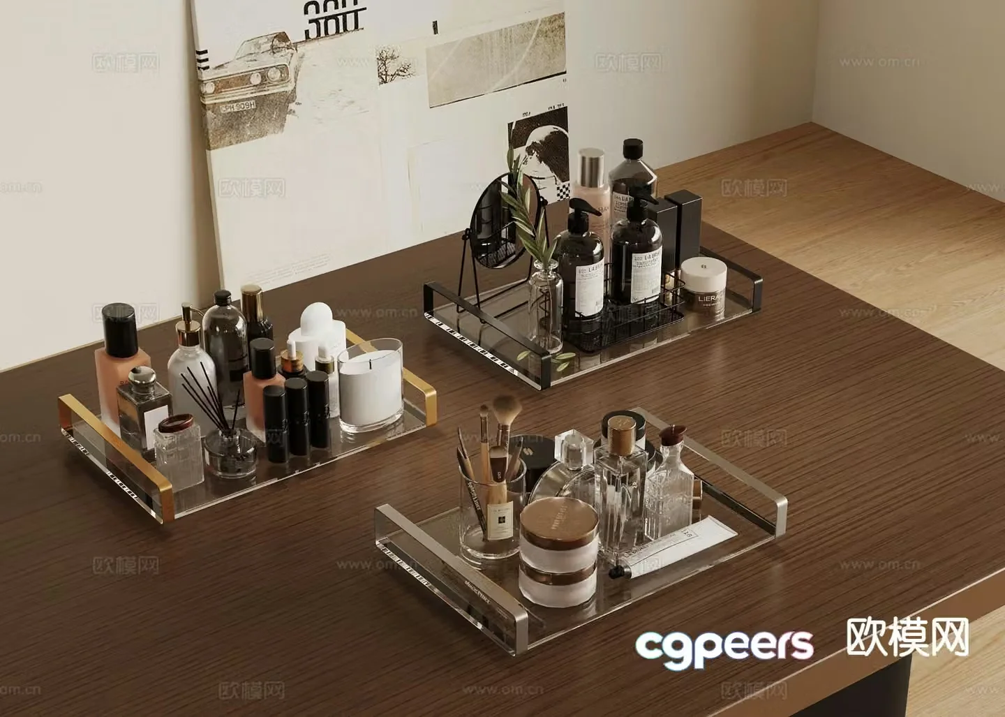 Light luxury tray cosmetics skin care products decorations 3D model