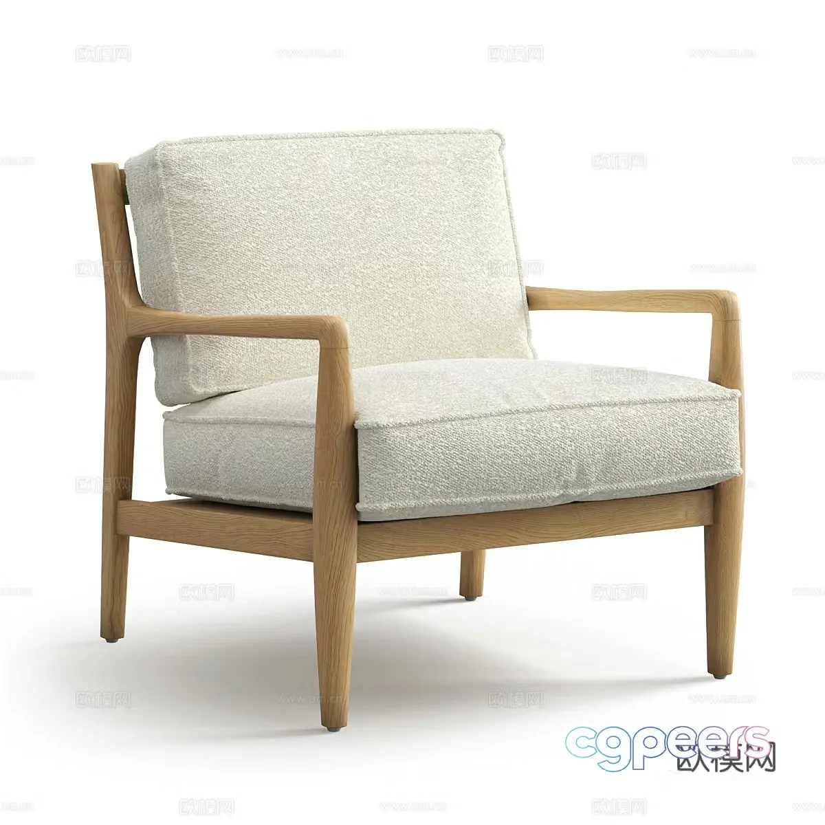 New Chinese style wooden fabric armchair 3D model