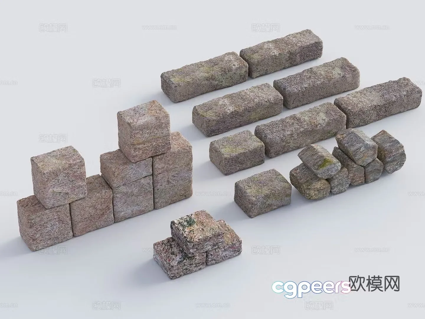 Natural block stone wall grunge stone wall stone masonry stone cube stone combination 3D model